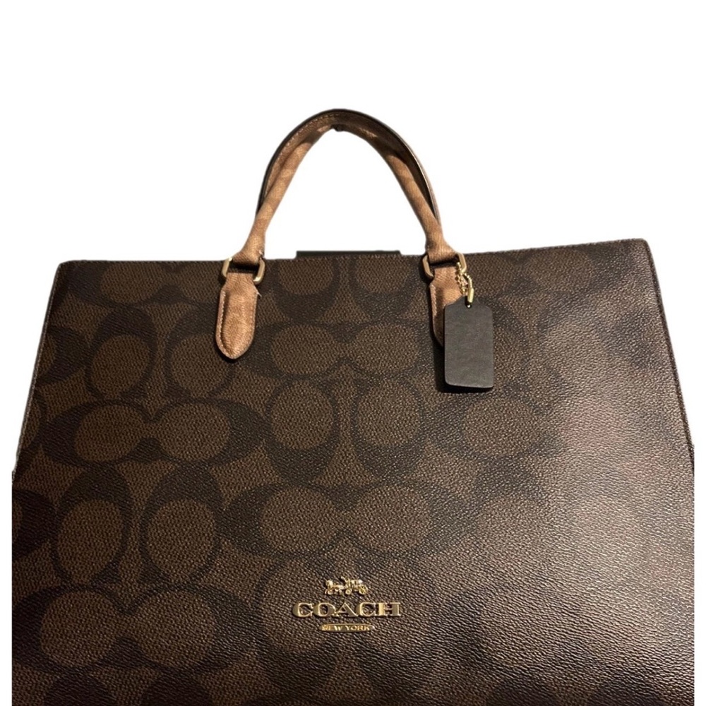 Coach Dark Brown Tote with Signature Pattern